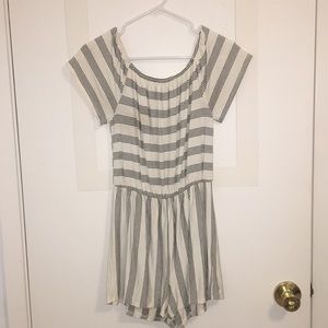 White striped off the shoulder romper